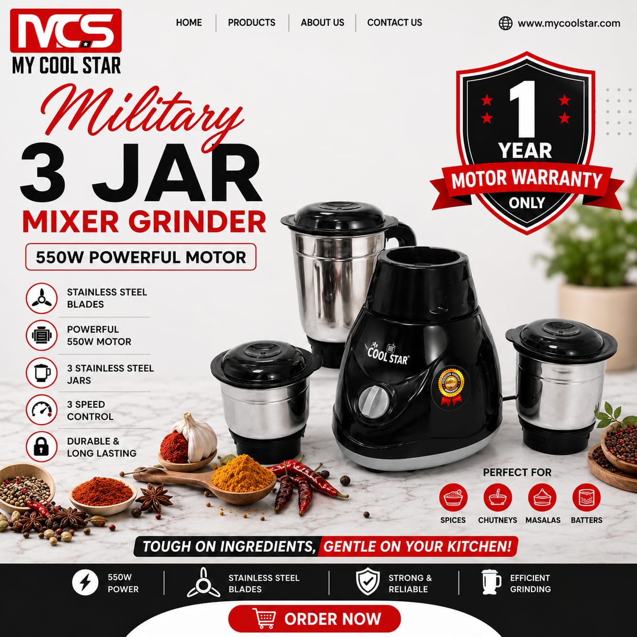 Military 3 JAR Mixer Grinder - Image 2