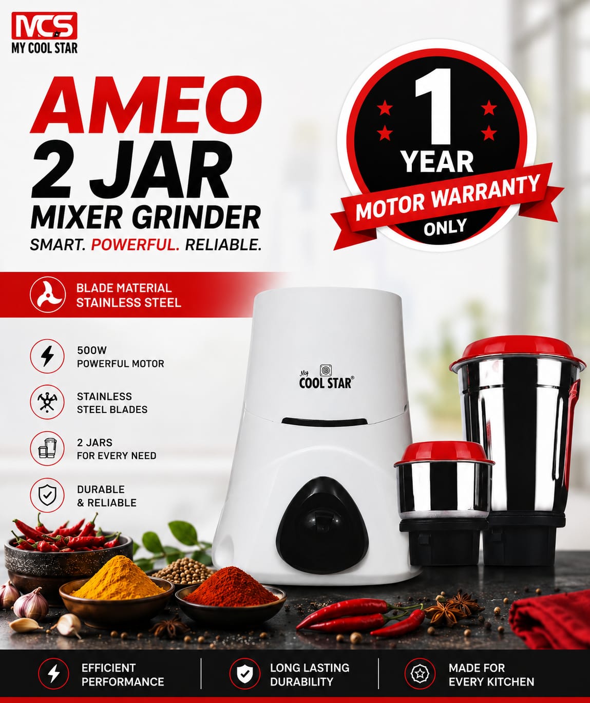 Ameo 2 Jar 500W Mixer Grinder - Image 2
