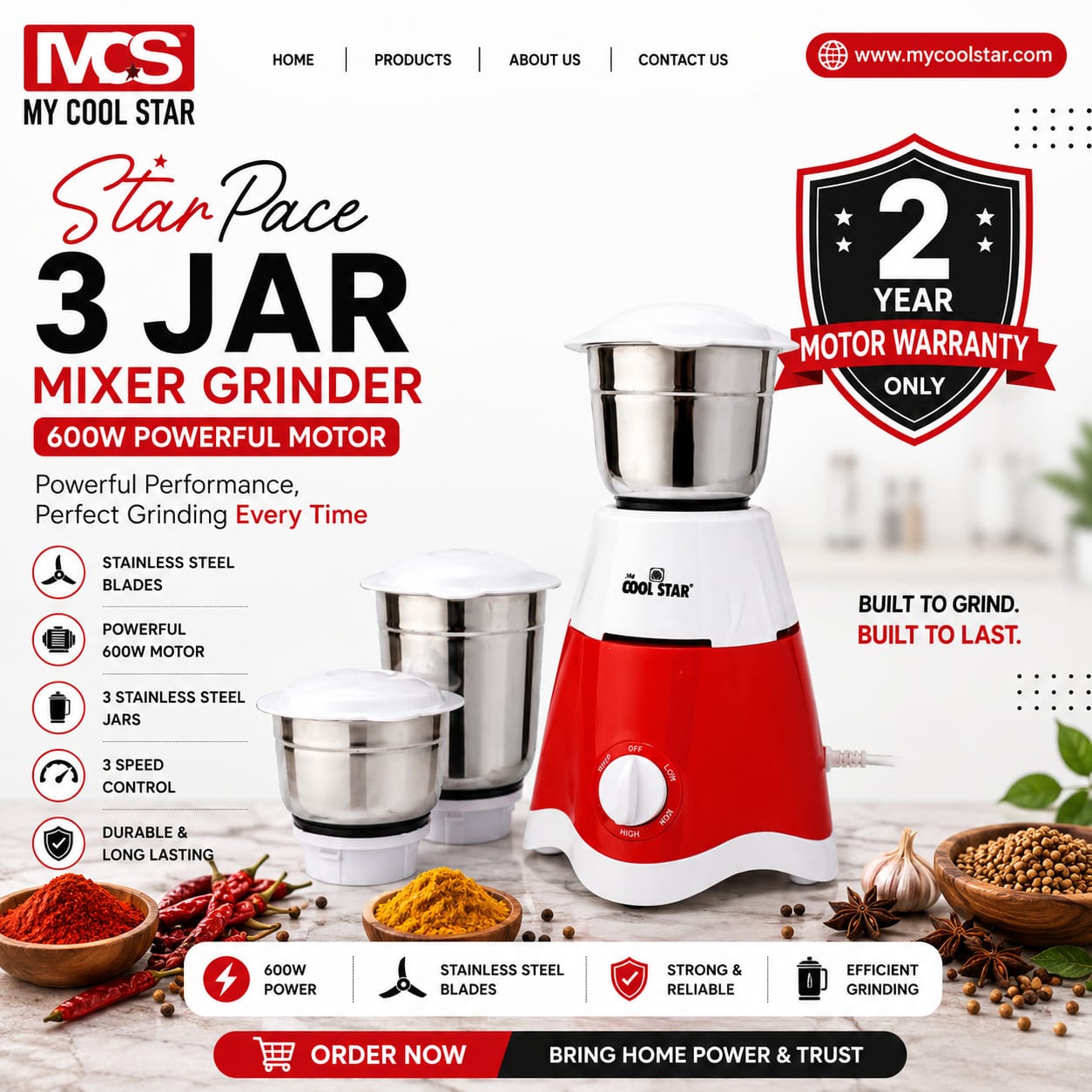 STARPACE 3 JAR 600W Mixer Grinder - Image 2