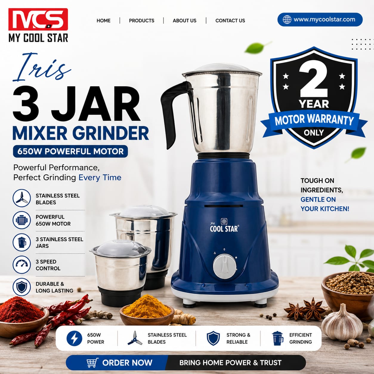 IRIS 3 JAR 650W Mixer Grinder - Image 2